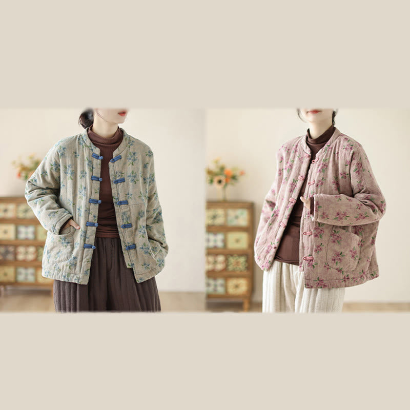 Buddha Stones Women's Long Sleeve Thermal Cotton Printed Florwer Pattern Jacket With Pockets - image 17