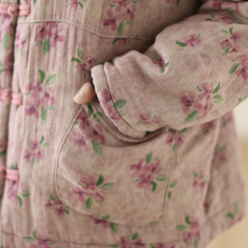 Buddha Stones Women's Long Sleeve Thermal Cotton Printed Florwer Pattern Jacket With Pockets - image 9