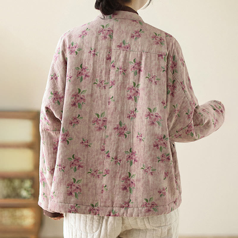 Buddha Stones Women's Long Sleeve Thermal Cotton Printed Florwer Pattern Jacket With Pockets - image 4