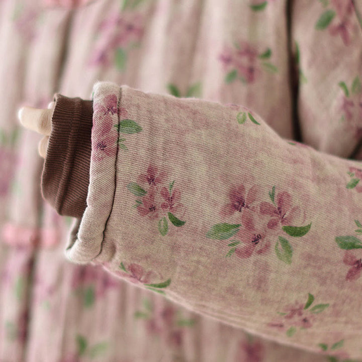 Buddha Stones Women's Long Sleeve Thermal Cotton Printed Florwer Pattern Jacket With Pockets - image 8