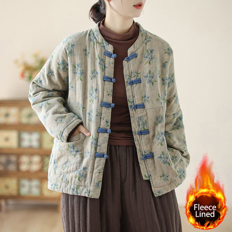 Buddha Stones Women's Long Sleeve Thermal Cotton Printed Florwer Pattern Jacket With Pockets - SteelBlue - US14，UK/AU18，EU46 (2XL) - image 11