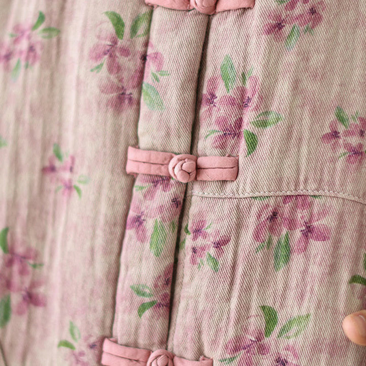 Buddha Stones Women's Long Sleeve Thermal Cotton Printed Florwer Pattern Jacket With Pockets - image 6