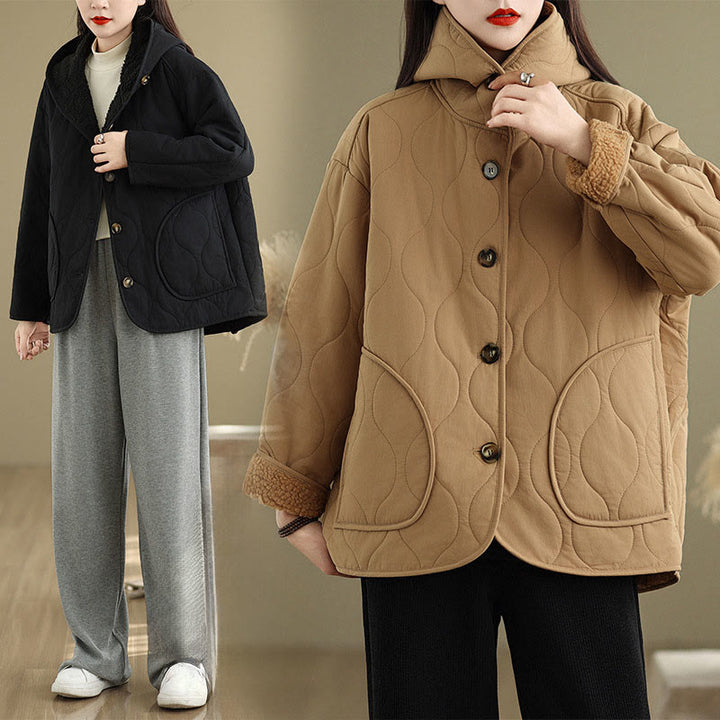 Buddha Stones Women's Plain Long Sleeve Hoodie Design Cotton hermal Fleece-Lined Jacket With Pockets - image 20