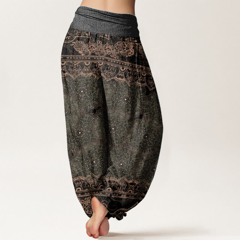 Buddha Stones Pure Cotton Elegant Mandala Flowers Design Women's Elastic Waist Harem Pants - image 10