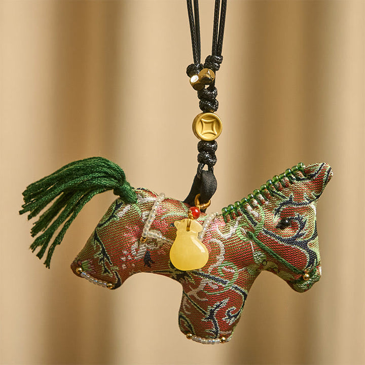 Buddha Stones Year of the Horse Shu Brocade Silk Curly Grass Pomegranate Pattern Hanging Decoration - image 1