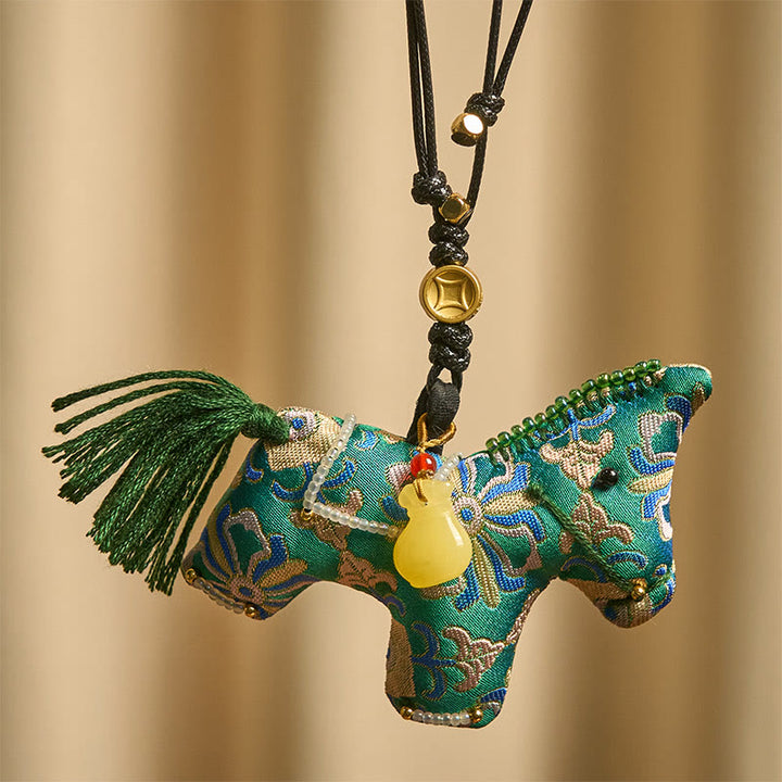 Buddha Stones Year of the Horse Song Brocade Silk Four-sided Treasure Hanging Decoration - image 1