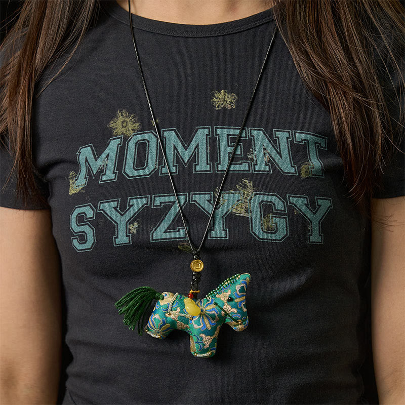 Buddha Stones Year of the Horse Song Brocade Silk Four-sided Treasure Hanging Decoration - image 5