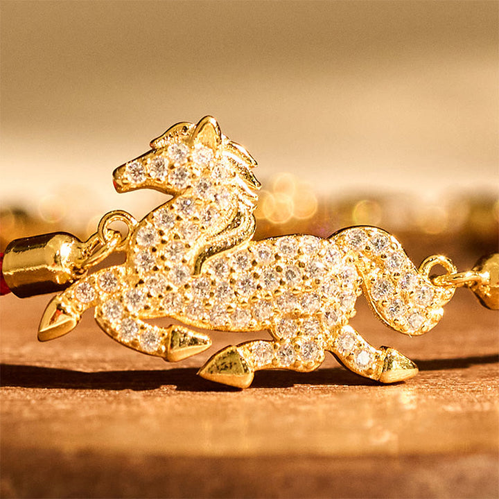 Buddha Stones 925 Sterling Silver Plated 18k Gold Red String Year Of The Horse Strength Bracelet - image 3