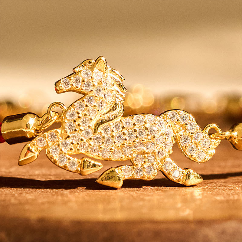 Buddha Stones 925 Sterling Silver Plated 18k Gold Red String Year Of The Horse Strength Bracelet - image 3