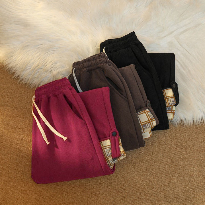 Buddha Stones Women's Patchwork Cotton Corduroy Fleece-Lined Wide Leg Pants With Pockets - image 43