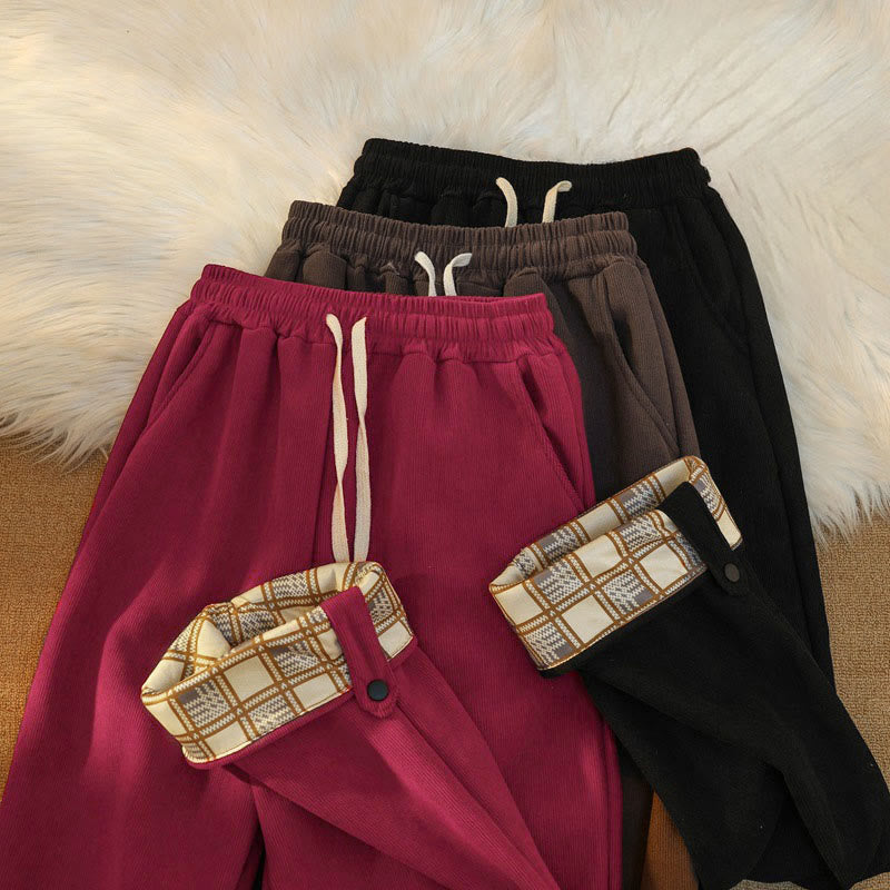 Buddha Stones Women's Patchwork Cotton Corduroy Fleece-Lined Wide Leg Pants With Pockets - image 41