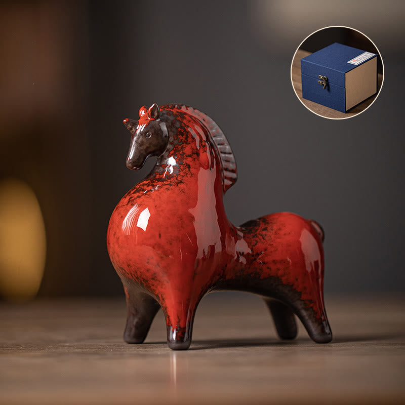 Buddha Stones Year Of The Horse Ceramics Freedom Desktop Home Decoration - Standing Horse Red 10.5*5.5*11cm - image 12