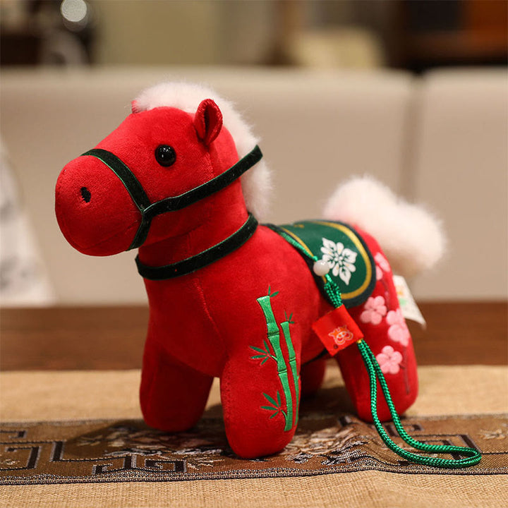Buddha Stones Year of the Horse Bamboo Dragon Lotus Phoenix Plush Doll Home Decoration - Red Bamboo Horse - 20cm - image 0