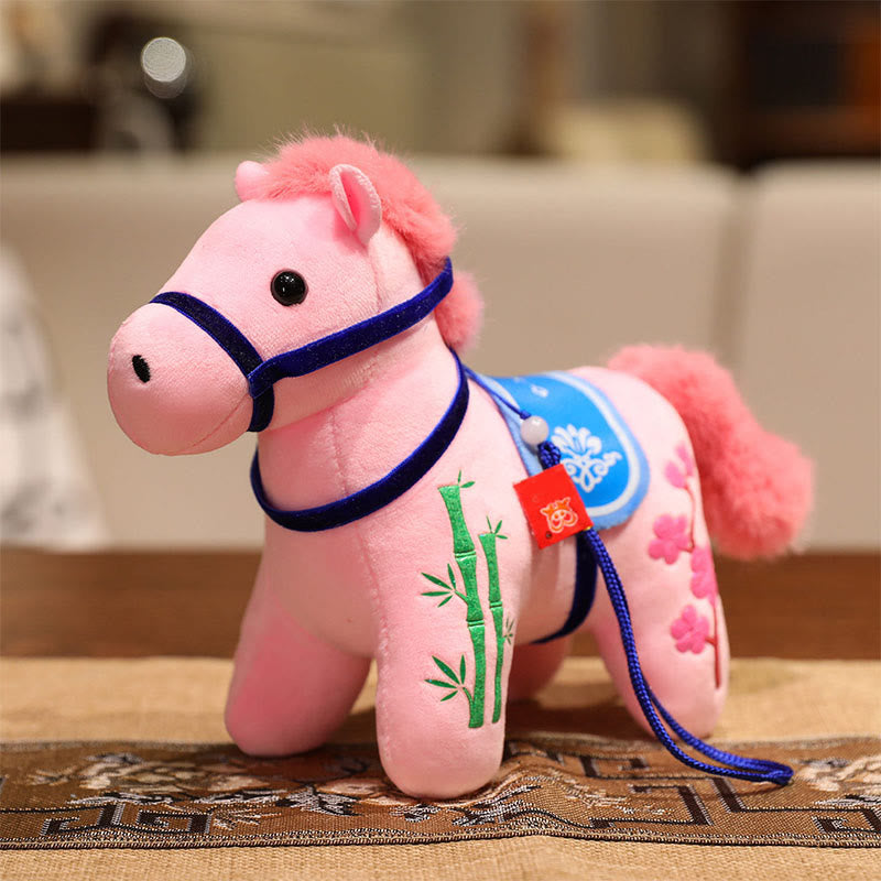 Buddha Stones Year of the Horse Bamboo Dragon Lotus Phoenix Plush Doll Home Decoration - Pink Bamboo Horse - 20*9.5*16cm - image 7