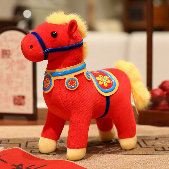 Buddha Stones Year of the Horse Bamboo Dragon Lotus Phoenix Plush Doll Home Decoration - Red Flower Horse - 20cm - image 20