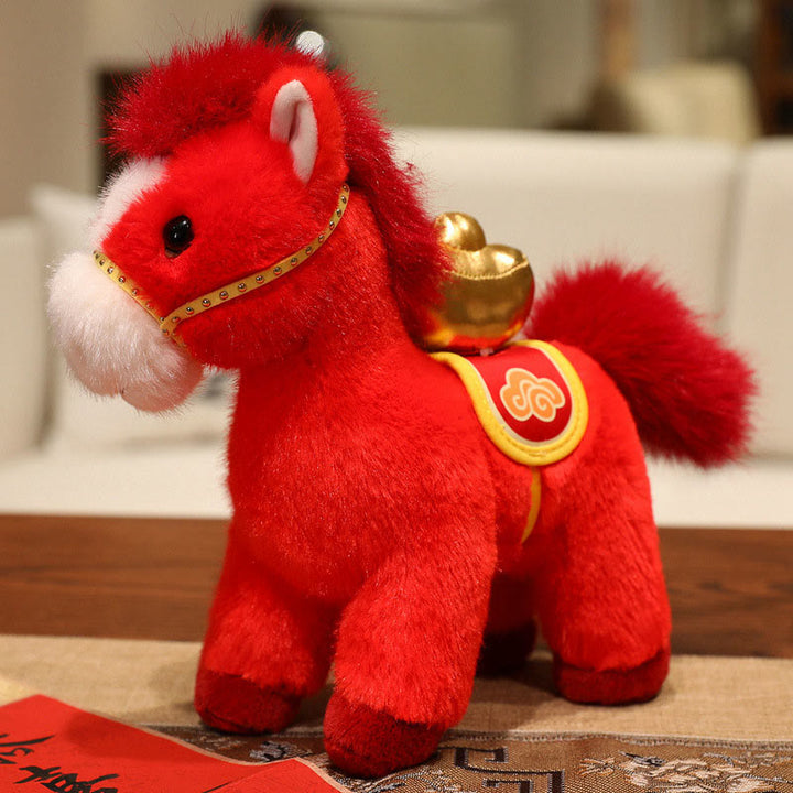 Buddha Stones Year of the Horse Bamboo Dragon Lotus Phoenix Plush Doll Home Decoration - Ingot Horse - 20*9.5*16cm - image 21