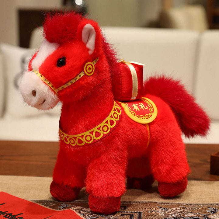 Buddha Stones Year of the Horse Bamboo Dragon Lotus Phoenix Plush Doll Home Decoration - Gift Horse - 20*9.5*16cm - image 22