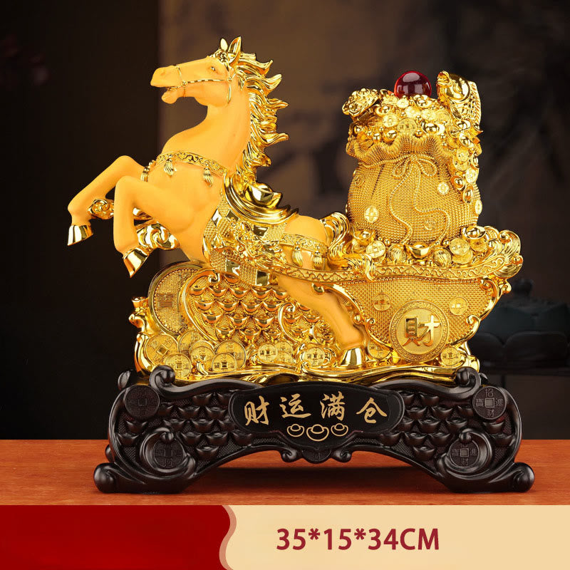 Buddha Stones  "Good Fortune" Year of the Horse Treasure Bowl Ingots Wealth Resin Home Decoration - Horse Money Bag 35*15*34cm - image 14
