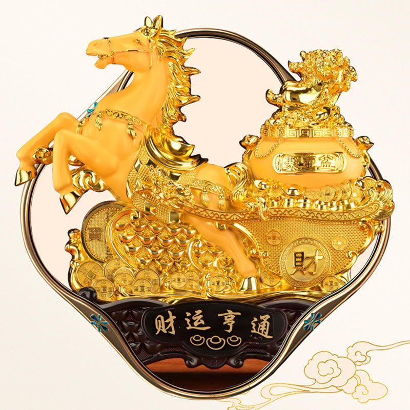 Buddha Stones  "Good Fortune" Year of the Horse Treasure Bowl Ingots Wealth Resin Home Decoration - image 11