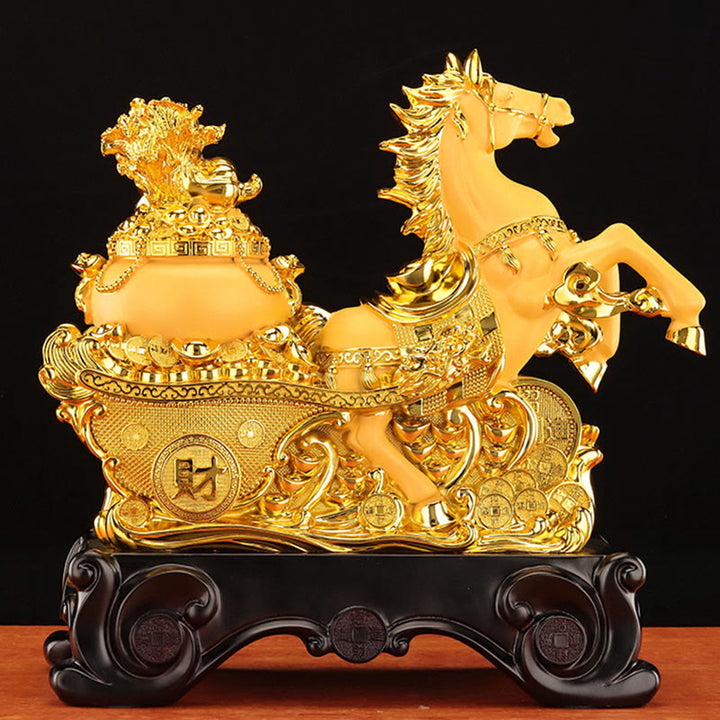 Buddha Stones  "Good Fortune" Year of the Horse Treasure Bowl Ingots Wealth Resin Home Decoration - image 4