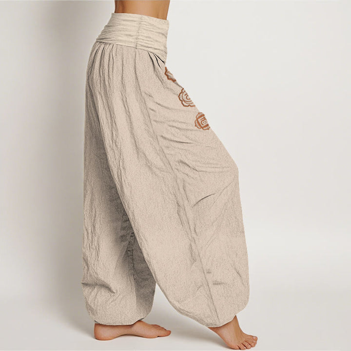 Buddha Stones Casual Chakra Symbol Pattern Pure Cotton Women's Elastic Waist Harem Pants - image 13