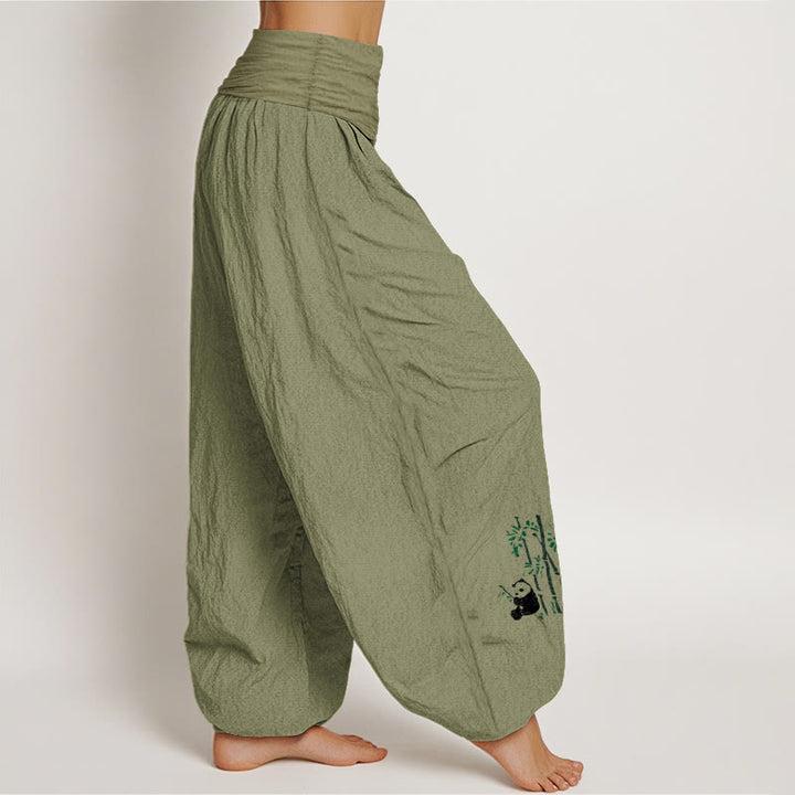 Buddha Stones Panda Bamboo Leaves Pattern Pure Cotton Women's Elastic Waist Harem Pants - image 16