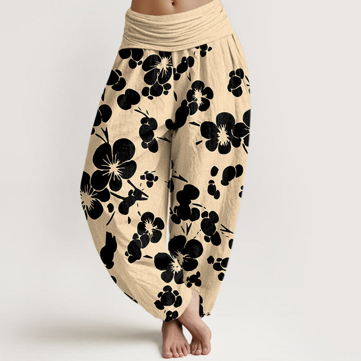 Buddha Stones Pure Cotton Blooming Floral Flowers Women's Elastic Waist Harem Pants - Black - US16，UK/AU20，EU48 (3XL) - image 5