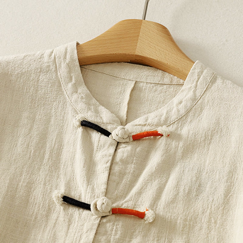 Buddha Stones Plain Chinese Frog-Button Long Sleeve Women's Cotton Linen Zen Clothing Shirt - image 8