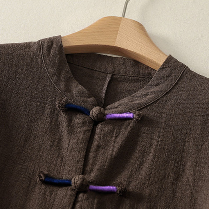 Buddha Stones Plain Chinese Frog-Button Long Sleeve Women's Cotton Zen Clothing Shirt - image 2