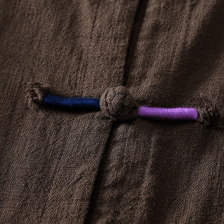 Buddha Stones Plain Chinese Frog-Button Long Sleeve Women's Cotton Linen Zen Clothing Shirt - image 3