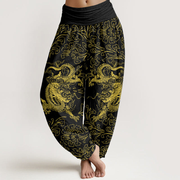 Buddha Stones Pure Cotton Dragon Floral Women's Elastic Waist Harem Pants - Black - US16，UK/AU20，EU48 (3XL) - image 8