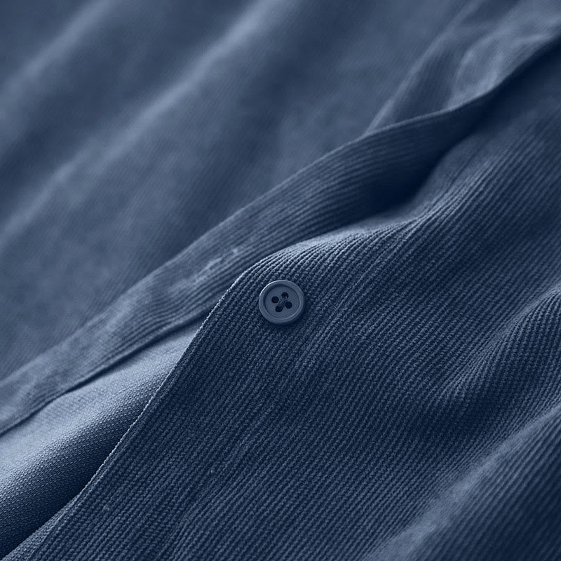 Buddha Stones Fall Plain Buttons Design Long Sleeve Corduroy Midi Dress With Pockets - image 7