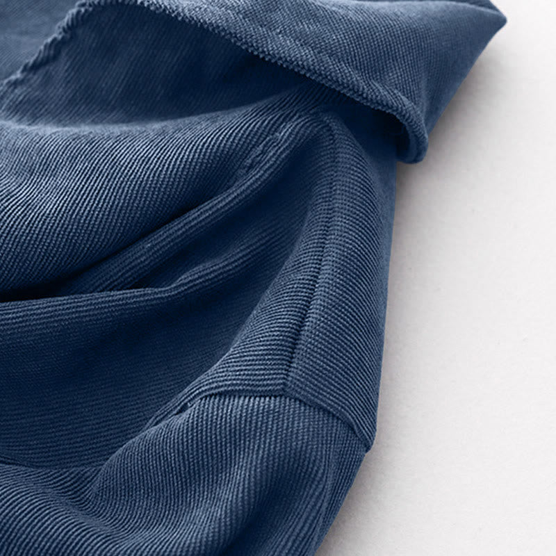 Buddha Stones Fall Plain Buttons Design Long Sleeve Corduroy Midi Dress With Pockets - image 5