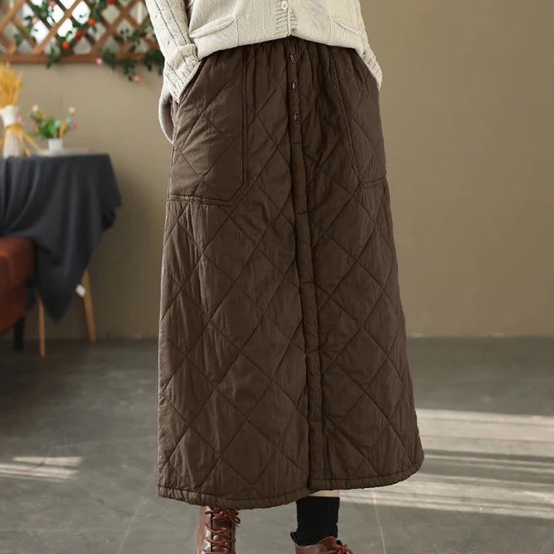 Buddha Stones Women's Plain Cotton Padded Thermal 7-8 Length Skirt With Pockets - image 14