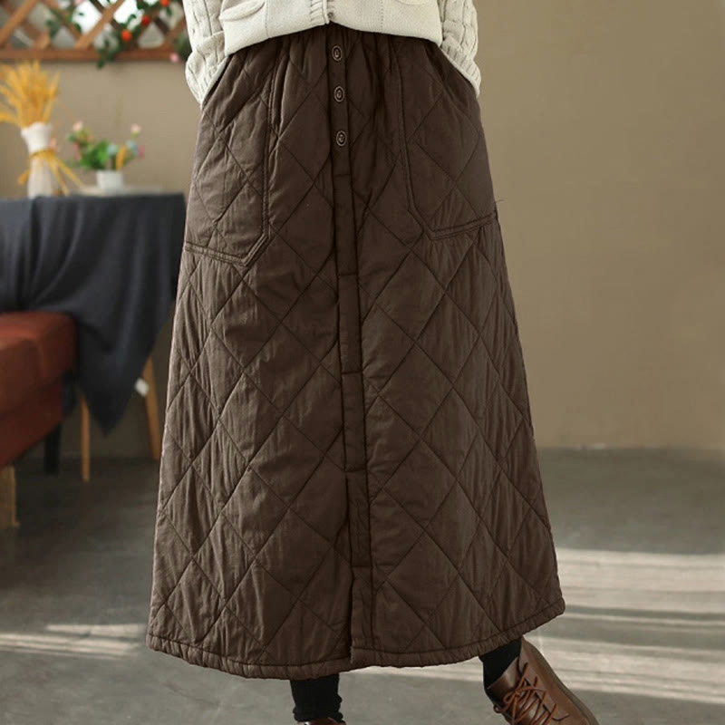 Buddha Stones Women's Plain Cotton Padded Thermal 7-8 Length Skirt With Pockets - image 13