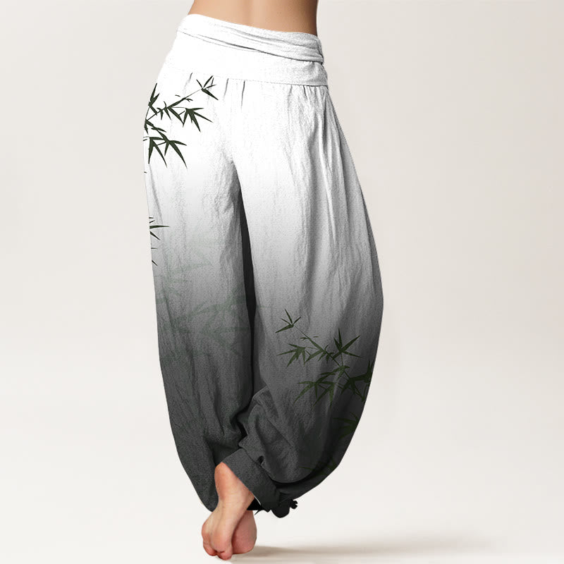 Buddha Stones Casual Bamboo Leaves Gradient Pattern Pure Cotton Women's Elastic Waist Harem Pants - image 6