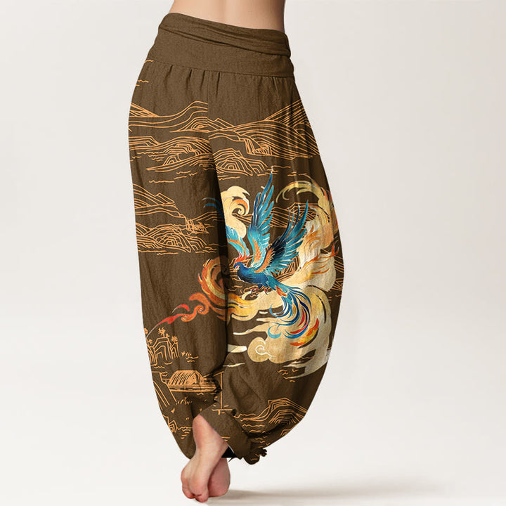 Buddha Stones Phoenix Mountains Landscape Pattern Women's Elastic Waist Harem Pure Cotton Pants - image 6