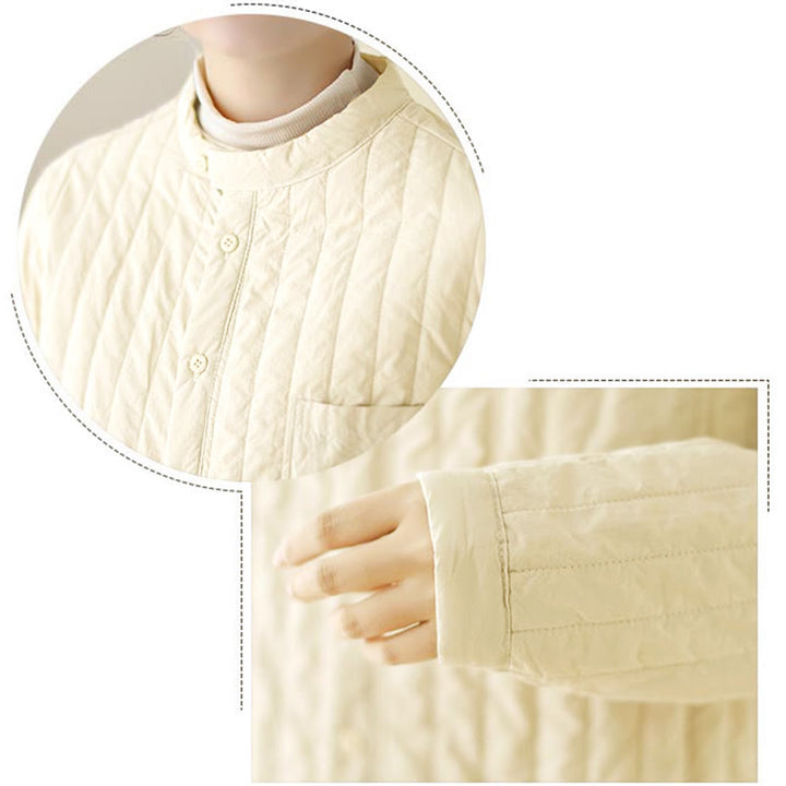 Buddha Stones Women's Stand Collar Simple Design Long Sleeve Thermal Cotton Jacket With Pocket - image 16