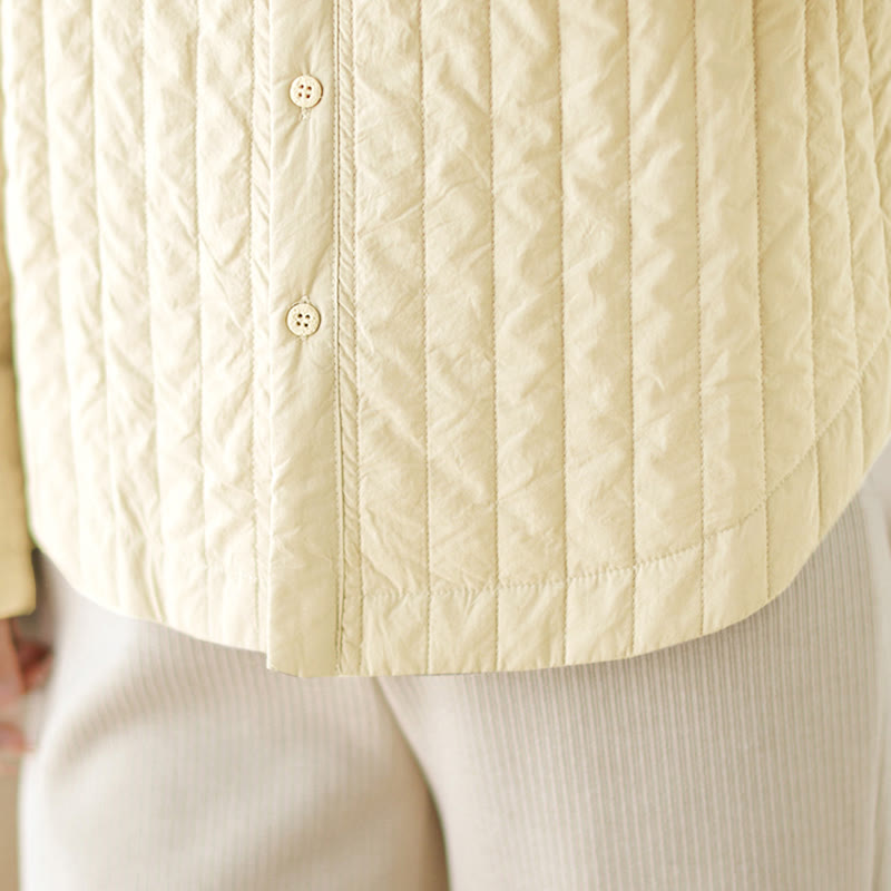 Buddha Stones Women's Stand Collar Simple Design Long Sleeve Thermal Cotton Jacket With Pocket - image 15