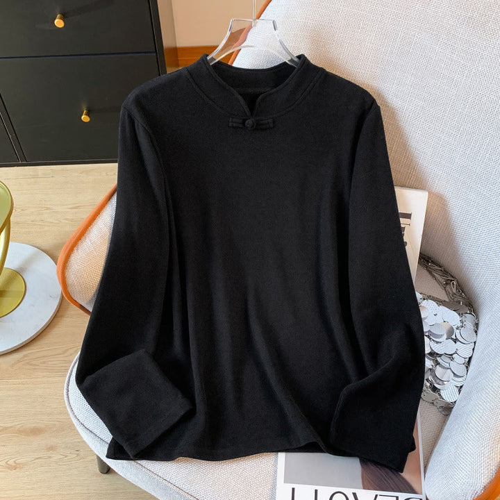 Buddha Stones Spring Solid Color Stand Collar Frog-button Design Women's Cotton Long Sleeve Shirt - Black - US8-10，UK/AU12-14，EU40-42 (2XL) - image 24