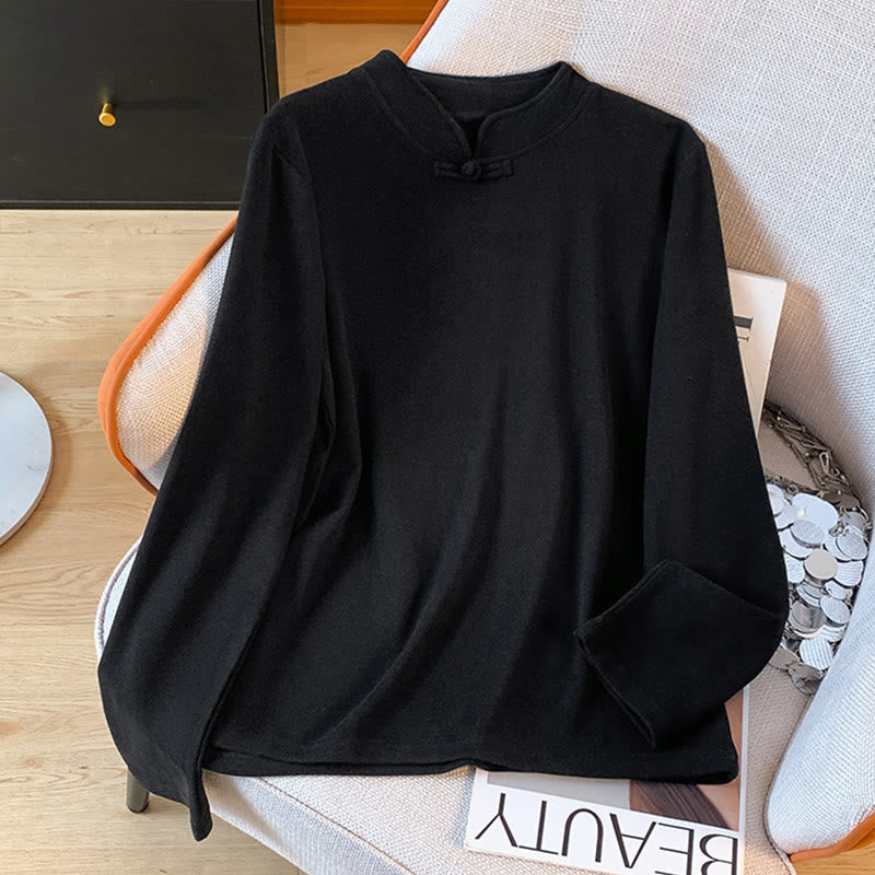 Buddha Stones Spring Solid Color Stand Collar Frog-button Design Women's Cotton Long Sleeve Shirt - image 25