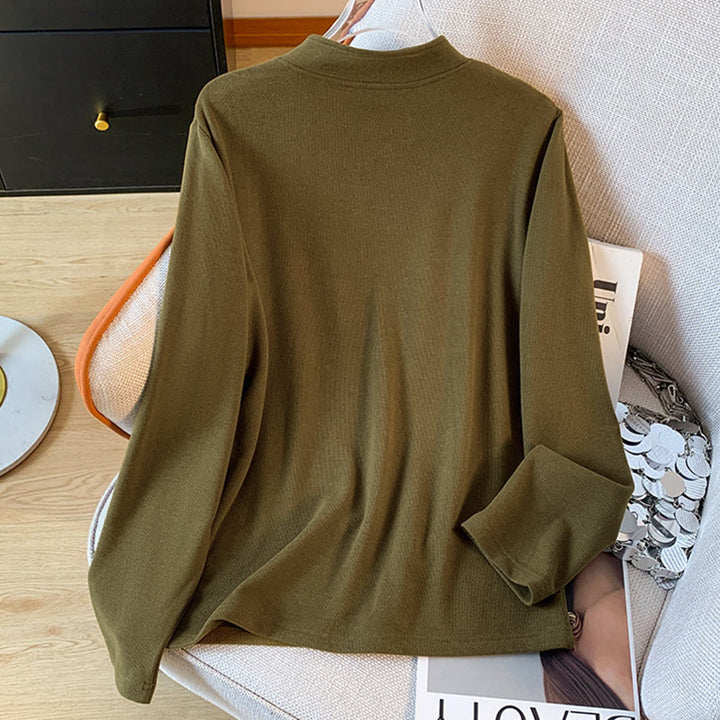 Buddha Stones Spring Solid Color Stand Collar Frog-button Design Women's Cotton Long Sleeve Shirt - image 15