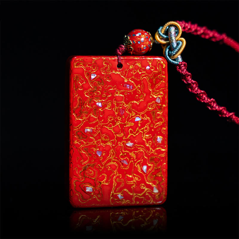 Buddha Stones Handcrafted Lacquer Craft Sandalwood Protection Pendant Necklace - Red(Pendant Size:4*6*1cm) - image 7