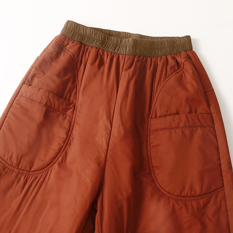 Buddha Stones Women's Winter Plain Elastic Waist Design Thickened Harem Pants With Pockets - image 7