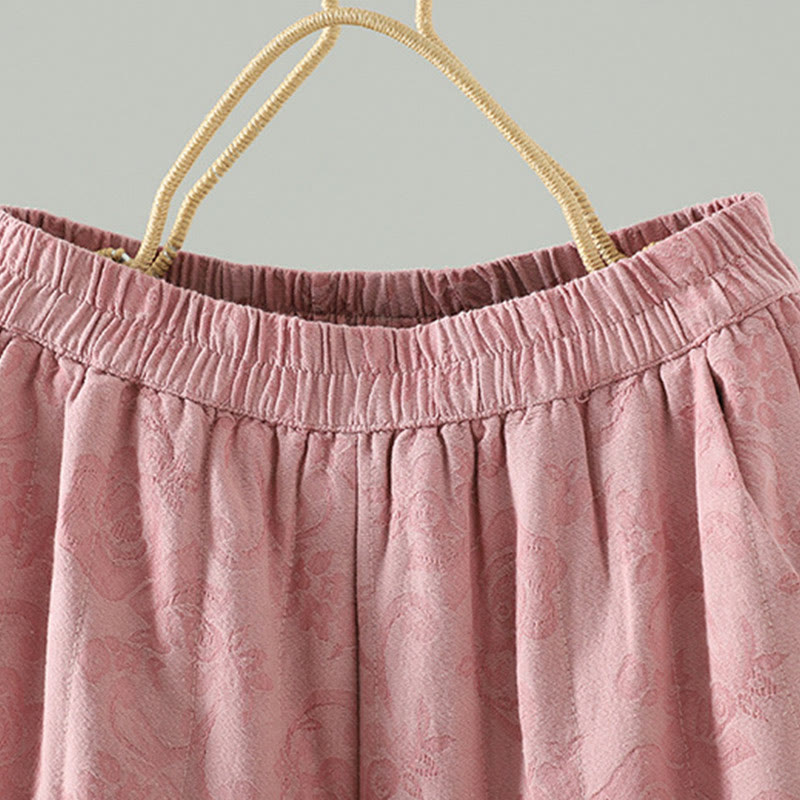 Buddha Stones Jacquard Cotton-padded Women's Wide Leg Thermal Ankle-Length Pants With Pockets - image 6