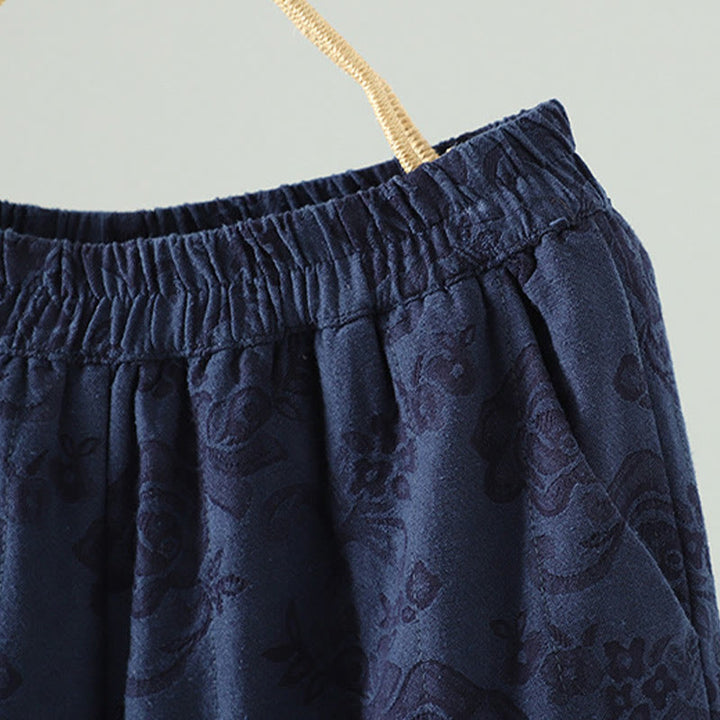 Buddha Stones Jacquard Cotton-padded Women's Wide Leg Thermal Ankle-Length Pants With Pockets - image 2