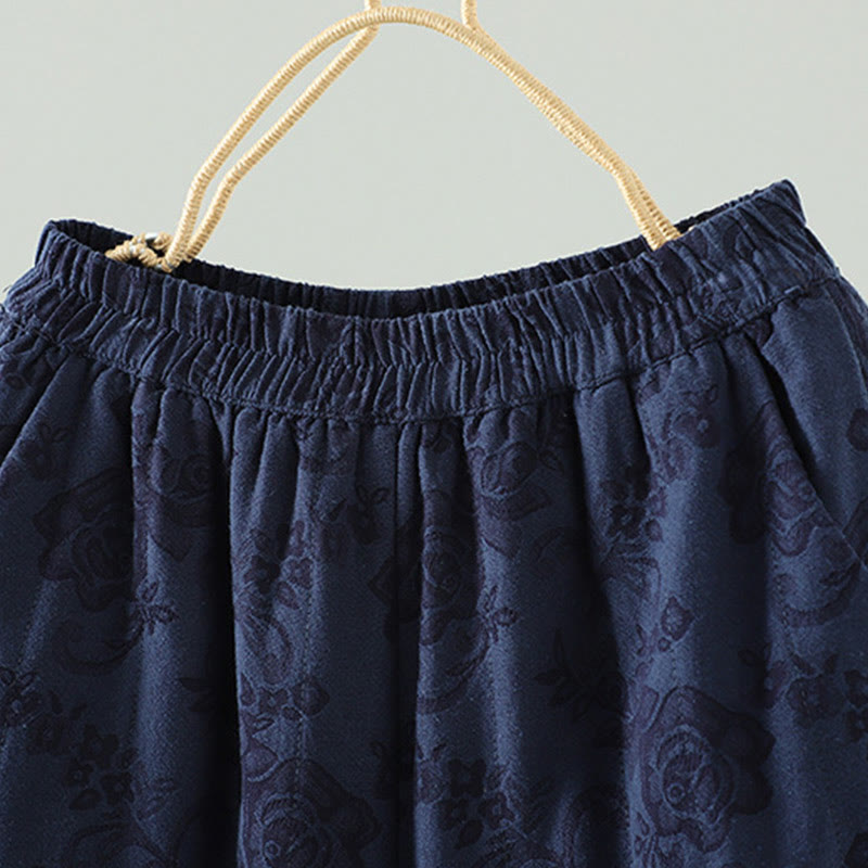 Buddha Stones Jacquard Cotton-padded Women's Wide Leg Thermal Ankle-Length Pants With Pockets - image 1