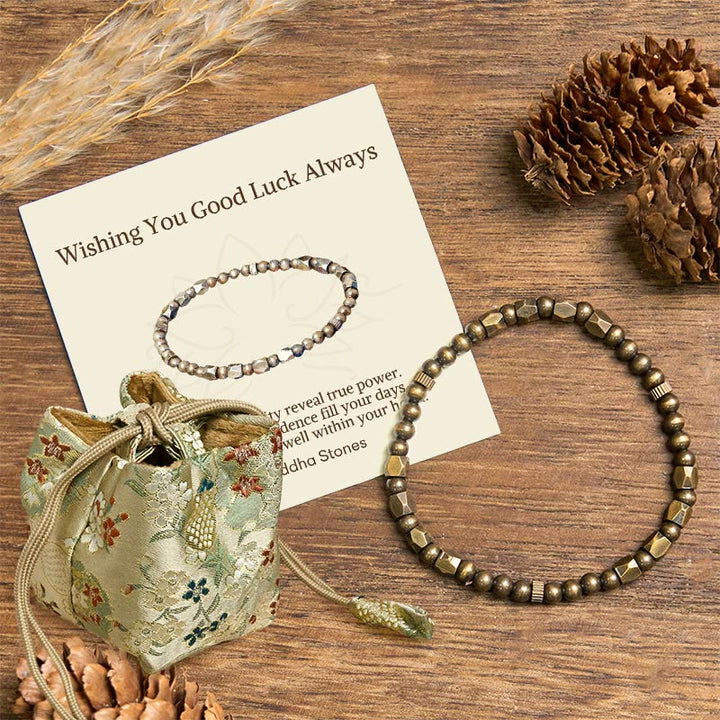 Buddha Stones "Wishing You Balance and Strength" Brass Beads Bracelet Includes Gift Message Card - 7.9-8.3in(20-21cm) - Deluxe Gift Bag (+$12.59) - image 6