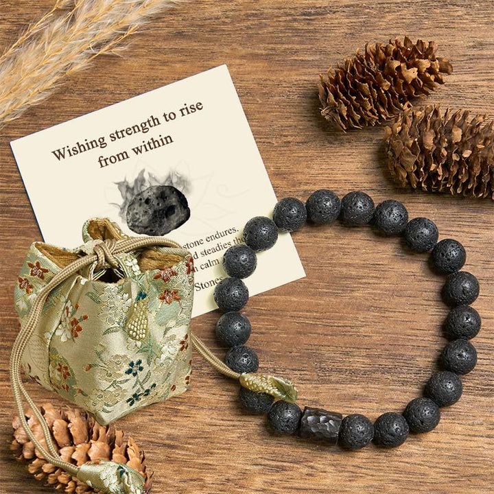 Buddha Stones "Wishing Strength to Rise from Within" Lava Rock Bracelet Includes Gift Message Card - Lava Rock&Ebony Wood - 20cm - Deluxe Gift Bag (+$9.59) - image 7