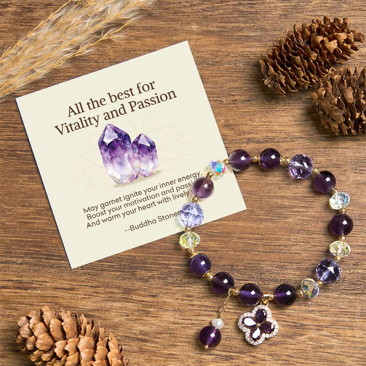 Buddha Stones "All the best for Calm and Wisdom" Amethyst Flower Bracelet Includes Gift Message Card - Amethyst(Spiritual Awareness♥Inner Peace) - Standard Gift Box - image 0